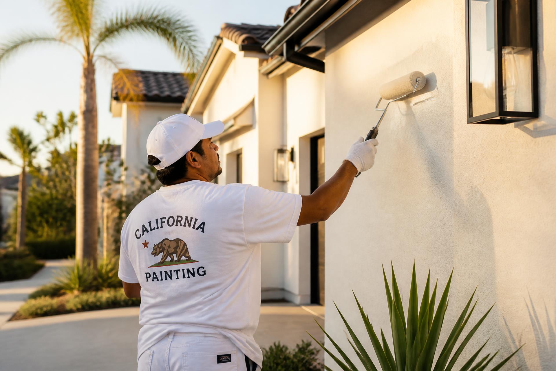 Painter rolling fresh paint onto a home exterior in Rancho Cordova